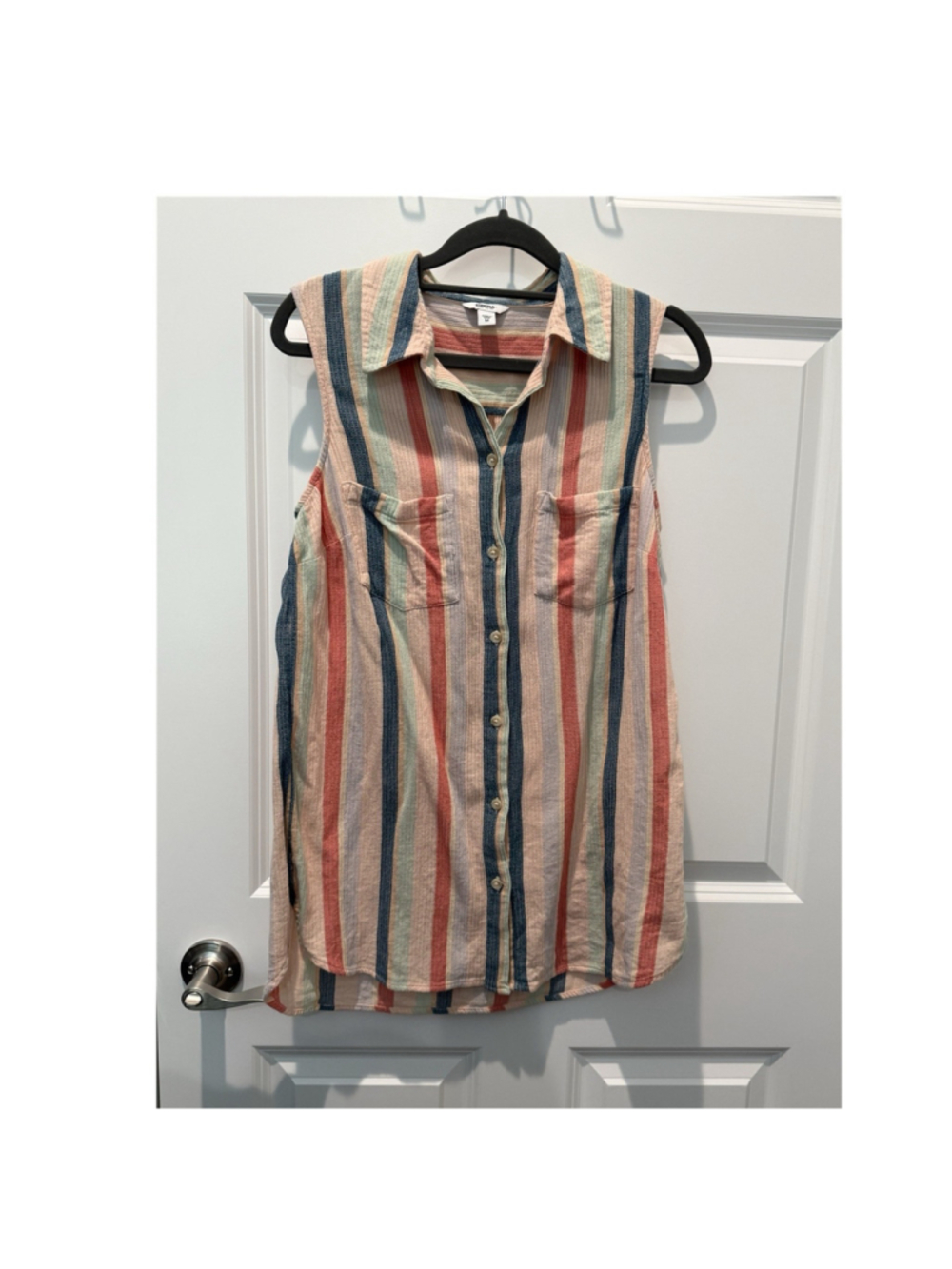 Sonoma Goods For Life Women's Striped Woven Cotton Collared Button-Up M